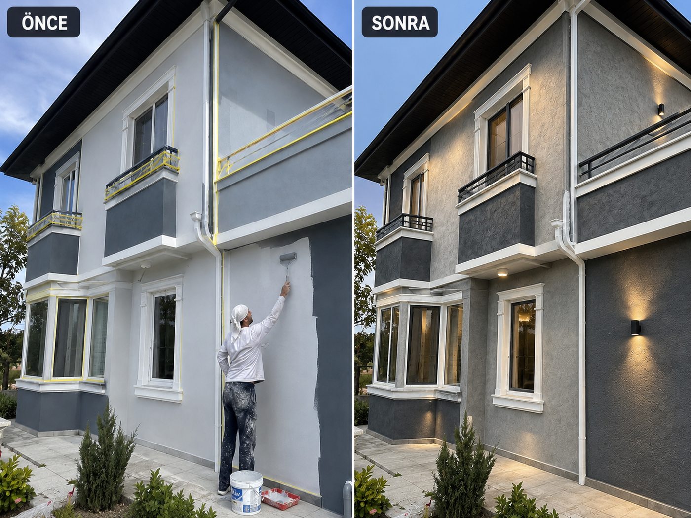 Bergama dış cephe boya öncesi ve sonrası