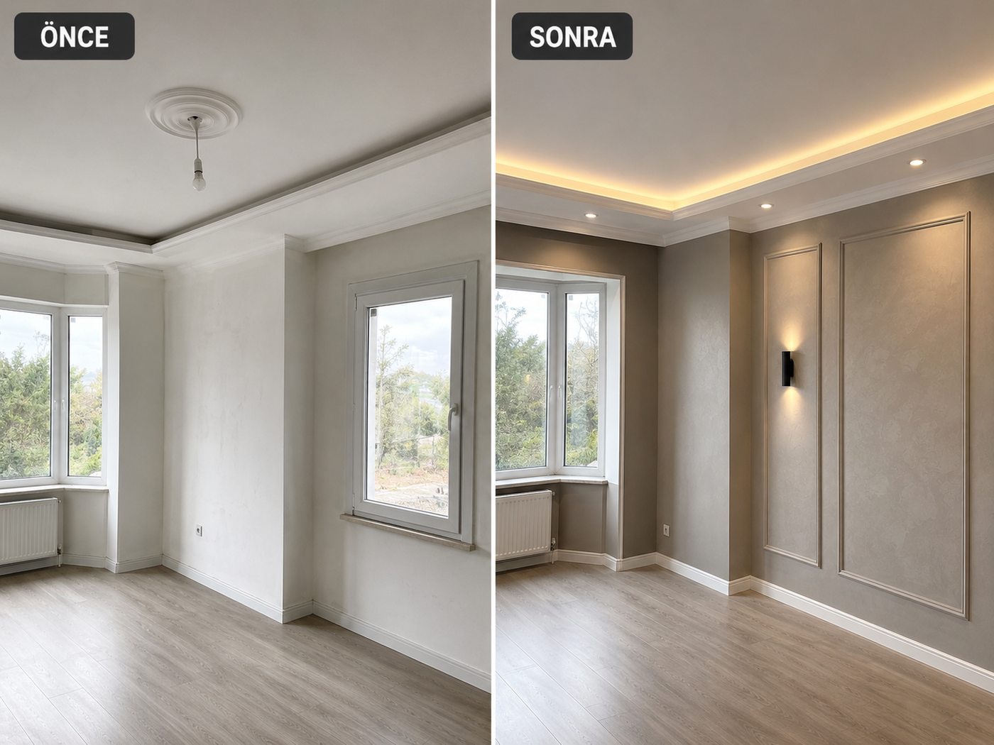 Bergama iç cephe boya öncesi ve sonrası